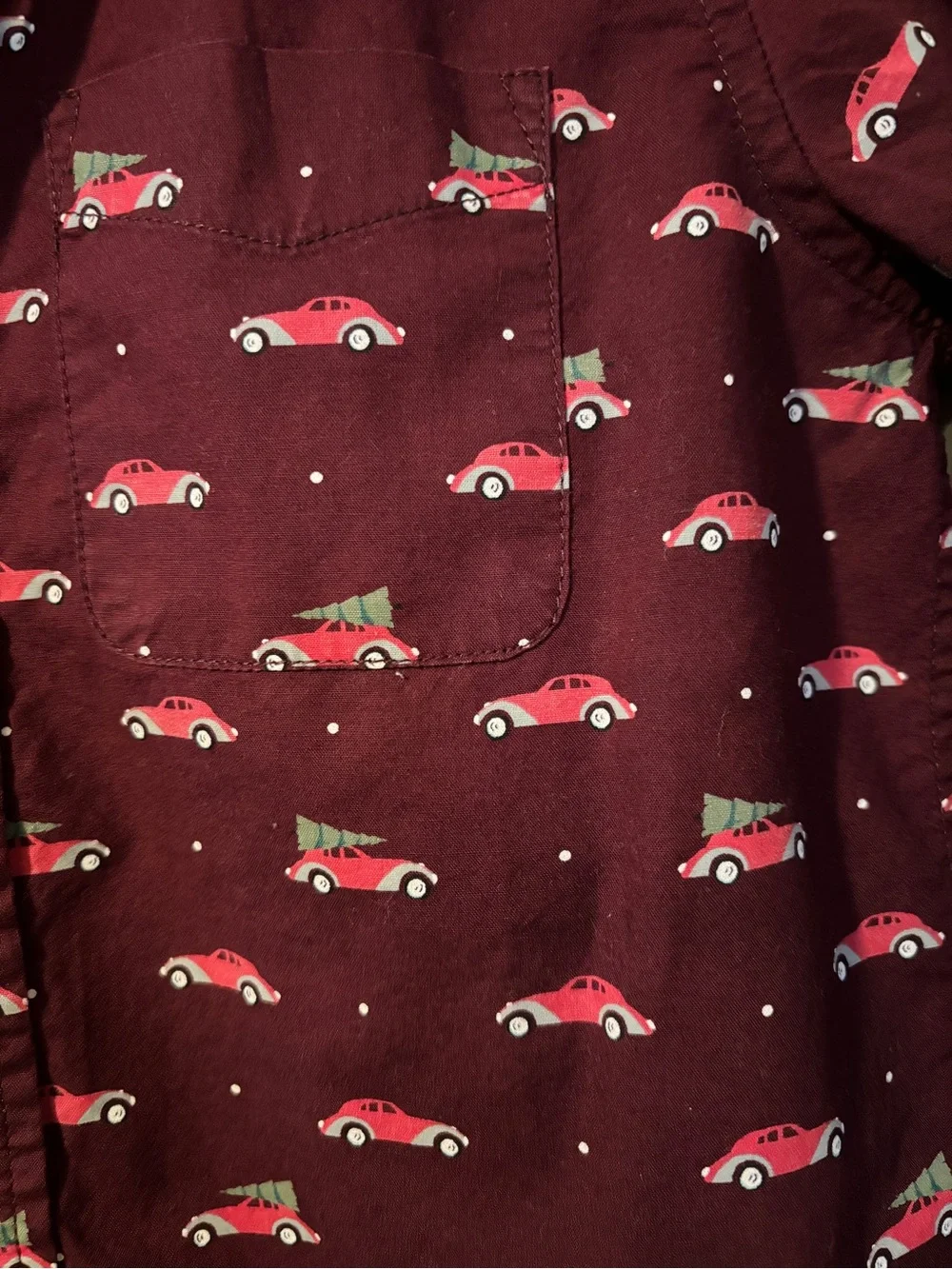 The Children’s Place Boys Burgundy Button-Down Shirt with Red Car Print size 7/8